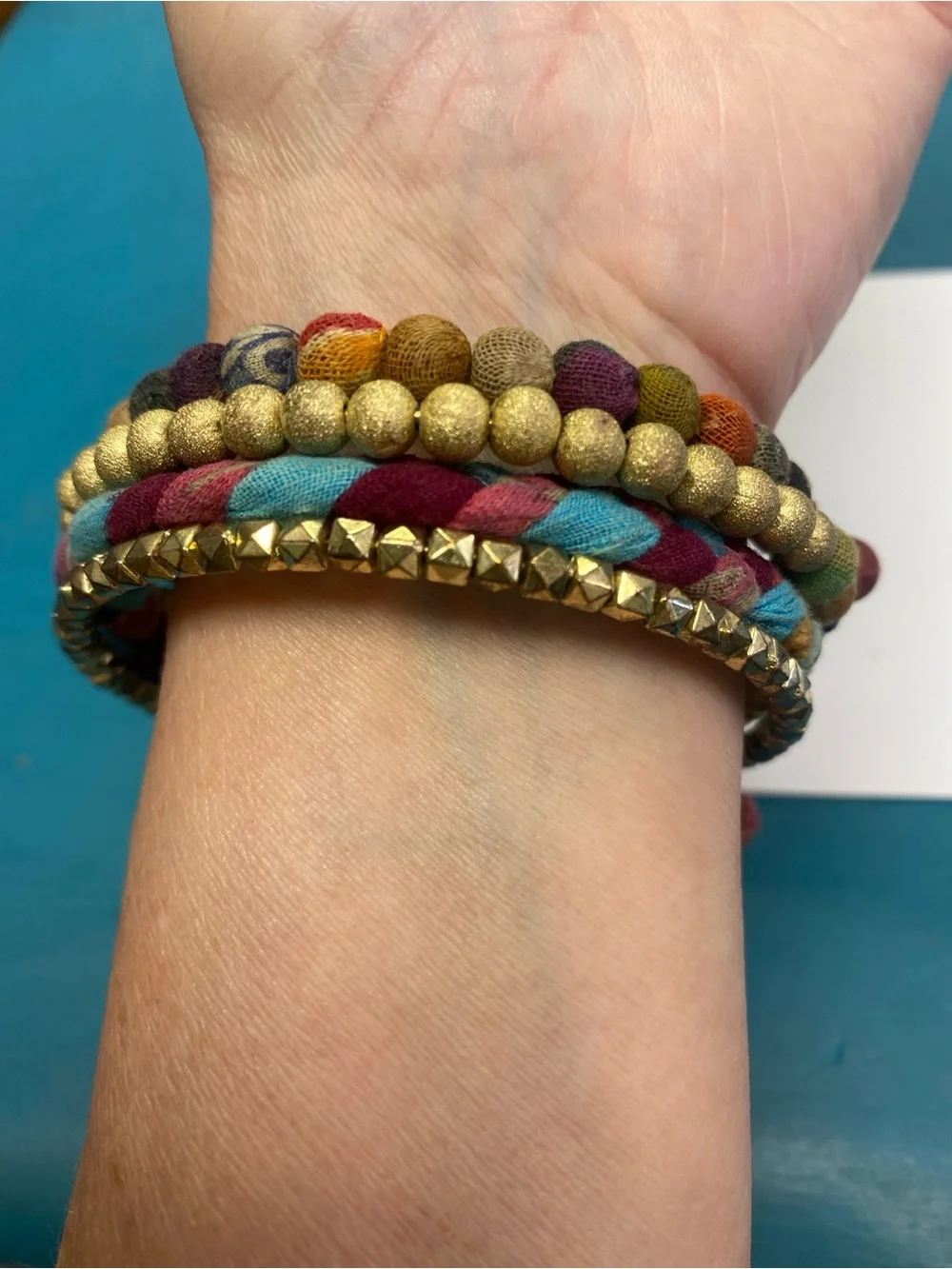 Wrap around Multicolor Bead & Braided Gold Accent Bracelet Set
